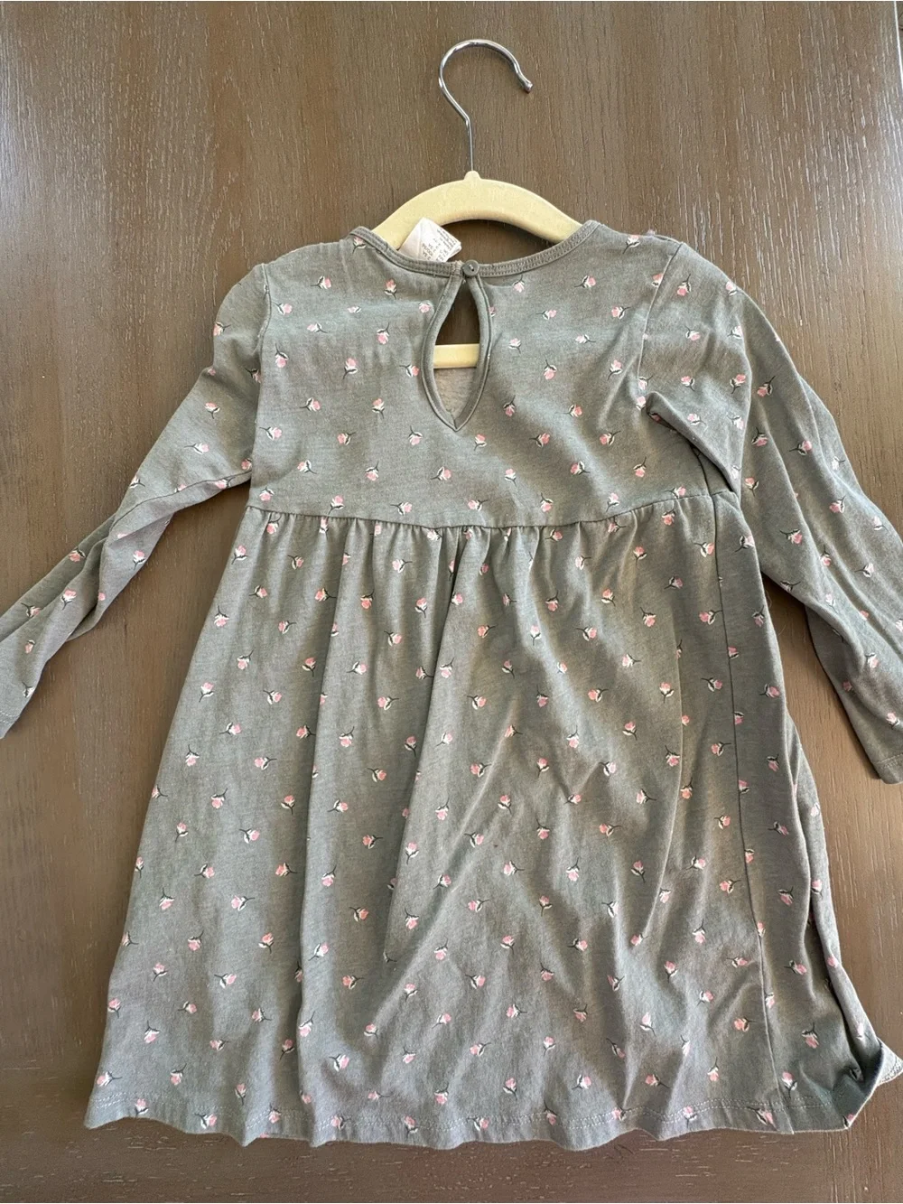 H&M Olive Green Long Sleeve Dress with Pink Floral Accents